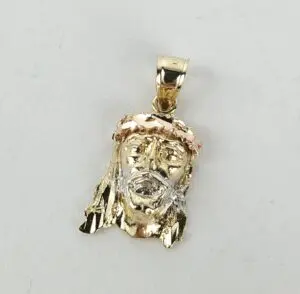 14k Muti-Tone Tri-Gold Jesus Head Christian Catholic Drop Dangle Pendant 7/8''