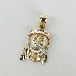 14k Muti-Tone Tri-Gold Jesus Head Christian Catholic Drop Dangle Pendant 7/8''