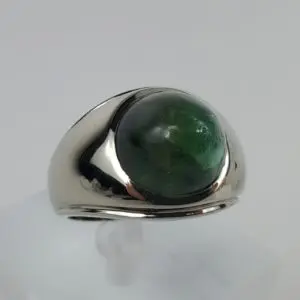 14k White Gold 10ctw Green Tourmaline Cabochon Mens Ring 10.75''