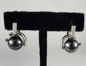 14k White Gold Unique Modern 12mm Hematite Pyrite Bead Leverback Earrings