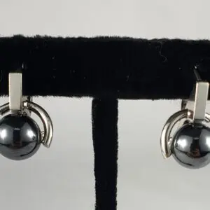 14k White Gold Unique Modern 12mm Hematite Pyrite Bead Leverback Earrings