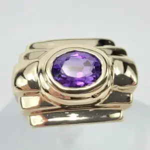 14k Yellow Gold 1.40ctw Oval Cut Amethyst Cocktail Dinner Solitaire Ring 7.75''