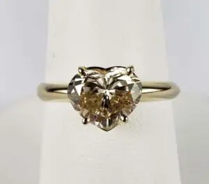 14k Yellow Gold 1.67c Light Orangish Brown I1 Heart Shape Diamond Solitaire Ring