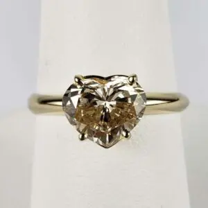 14k Yellow Gold 1.67c Light Orangish Brown I1 Heart Shape Diamond Solitaire Ring