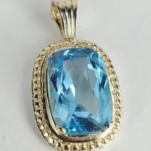 14k Yellow Gold 16ctw Blue Topaz Enhancer Drop Dangle Dangling Pendant 1 3/8''