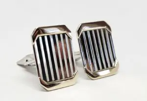 14k Yellow Gold 925 Sterling Silver Two Tone Ribbed Whale Back Cufflinks