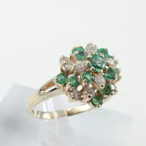 14k Yellow Gold .94ctw Natural Emerald Diamond Cocktail Dinner Ring 6-6.25''