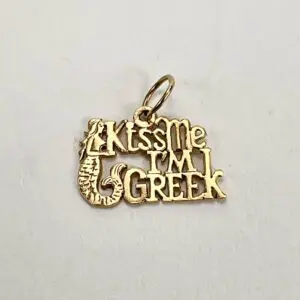 14k Yellow Gold Kiss Me I'm Greek Mermaid Charm