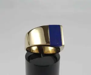14k Yellow Gold Natural Lapis Lazuli Mens Unisex 11mm Wide Band Ring 6.5''