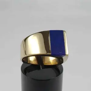 14k Yellow Gold Natural Lapis Lazuli Mens Unisex 11mm Wide Band Ring 6.5''