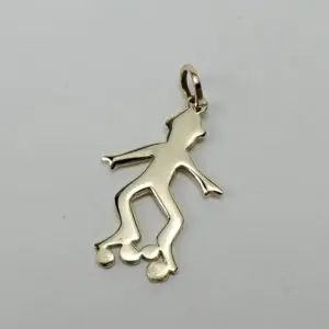 14k Yellow Gold Roller Skater Person Skating Roller Bladder Drop Pendant 1''