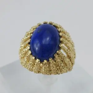 18k Yellow Gold 4.25c Lapis Lazuli Cabochon Solitaire Textured Cocktail Ring ...