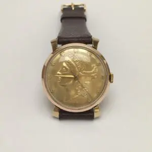 BWC London Coin Dial 9k Gold Case Mechanical Manual Wind Watch