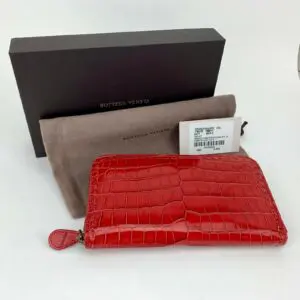 Bottega Veneta China Red Zip Around Wallet Crocodile NEW IN BOX Retail $2940