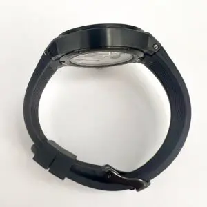Black wristwatch with rubber strap.