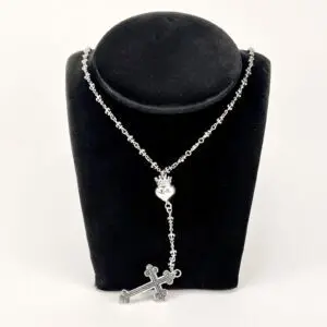 King Baby Studio Queen Baby Fleur de Lis Rosary Crowned Heart Rosary Necklace