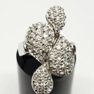 Vintage 18k White Gold .87ctw Round Diamond Cluster Tear Water Drop Unique Ring