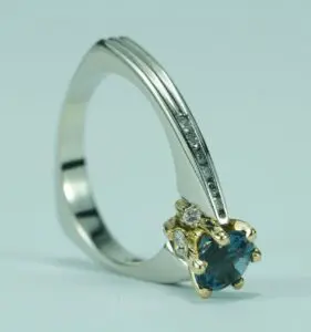 14k Two Tone White Yellow Gold Modern Unique London Blue Topaz Diamond Ring