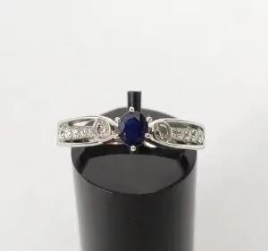 14k White Gold .78ctw Natural Blue Sapphire D/E/F VS Diamond Unique Ring