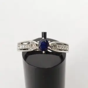 14k White Gold .78ctw Natural Blue Sapphire D/E/F VS Diamond Unique Ring