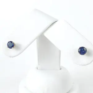 14k Yellow Gold 1.30ctw Round Brilliant Natural Blue Sapphire Stud Earrings