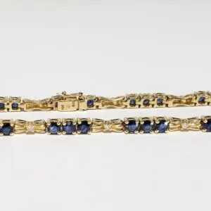 14k Yellow Gold 1.60ctw Natural Blue Sapphire Diamond Bow Bracelet 7 1/2''