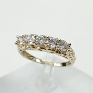 14k Yellow Gold 5mm 5 Stone Leaf Pattern Filigree Band Ring 7''