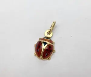14k Yellow Gold Enamel Ladybug Charm Drop Pendant 3/4''