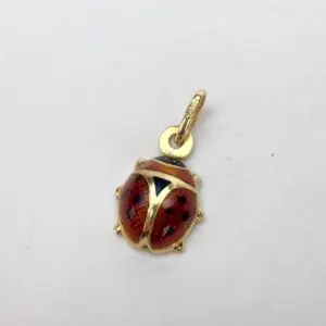 14k Yellow Gold Enamel Ladybug Charm Drop Pendant 3/4''