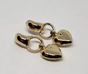 14k Yellow Gold Puffed Heart Drop Dangle Friction Back Love Earrings 1 1/8''