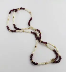 14k Yellow Gold Unique Garnet Baroque Bead Bracelet Plated Clasp Necklace 27''