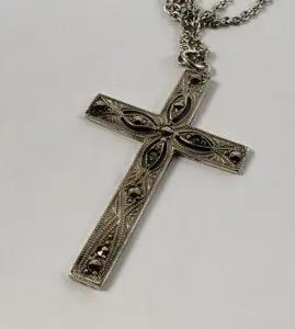 925 Sterling Silver Marcasite Cross Crucifix Open Granulated Necklace Pendant