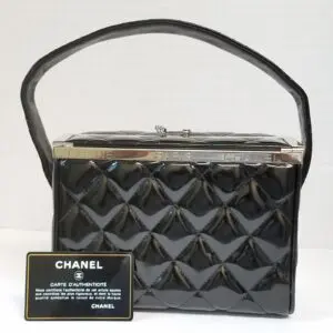 Chanel Vanity Hand Shoulder Box Bag Rare Vintage Quilted Purse Authenticity Card