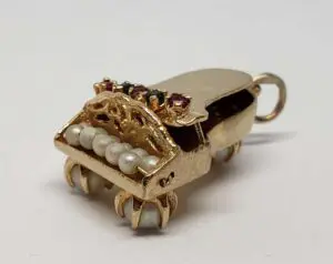 Vintage 14k Yellow Gold Pearl Sapphire Ruby Grand Piano Charm Pendant
