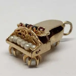 Vintage 14k Yellow Gold Pearl Sapphire Ruby Grand Piano Charm Pendant