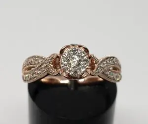 10k Rose Gold Diamond Split Shank Heart Engagement Cluster Illusion Setting Ring