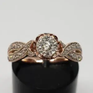 10k Rose Gold Diamond Split Shank Heart Engagement Cluster Illusion Setting Ring