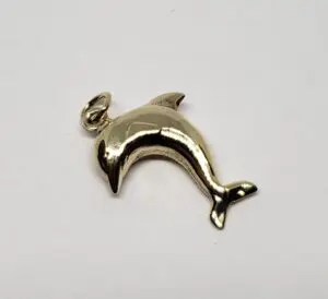 10k Yellow Gold Aquatic Sea Dolphin Nautical Fish Charm Pendant 1''