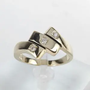 10k Yellow Gold Diamond Curved Stepped Segmented Bypass Band Ring 7''