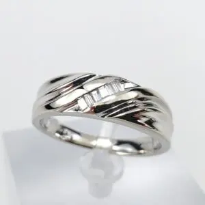 14k White Gold .12ct Natural Baguette Diamond Channel Set Mens Band Ring 10.25''
