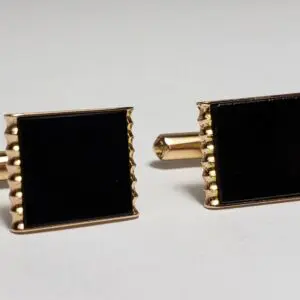 14k Yellow Gold Black Onyx Inlay Rectangle Cufflinks