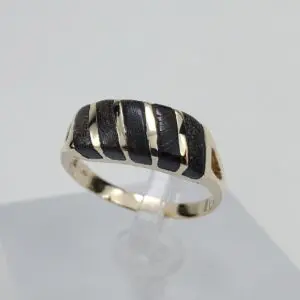 14k Yellow Gold Channel Set Petrified Dark Wood Band Ring 5.25''