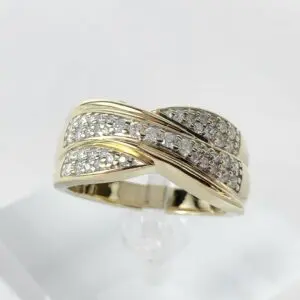 14k Yellow Gold Diamond Crossover Style Pave Band Ring 6.75''