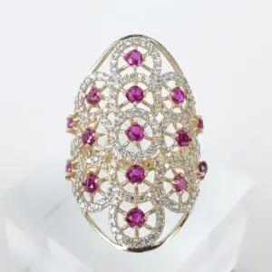 14k Yellow Gold Fower of Life Circular Open Work Cocktail Ring 7.75''