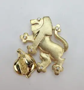 14k Yellow Gold Large Diamond Lion of Judah Pomegranate Pendant Pin Brooch