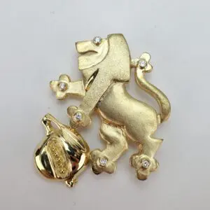 14k Yellow Gold Large Diamond Lion of Judah Pomegranate Pendant Pin Brooch