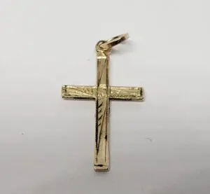 14k Yellow Gold Small Engraved Crucifix Cross Jesus Charm Pendant 15/16''