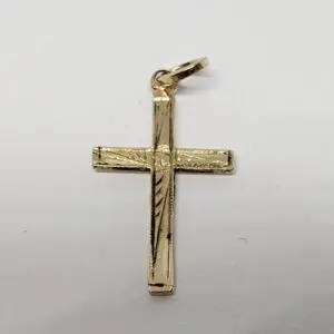 14k Yellow Gold Small Engraved Crucifix Cross Jesus Charm Pendant 15/16''