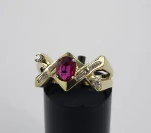 14k Yellow Gold Unique Modern .62ctw Natural Ruby Diamond Split Shank Ring