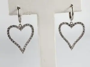 18k White Gold Open Heart Dangling Large Dangle Love Earrings 1.5''